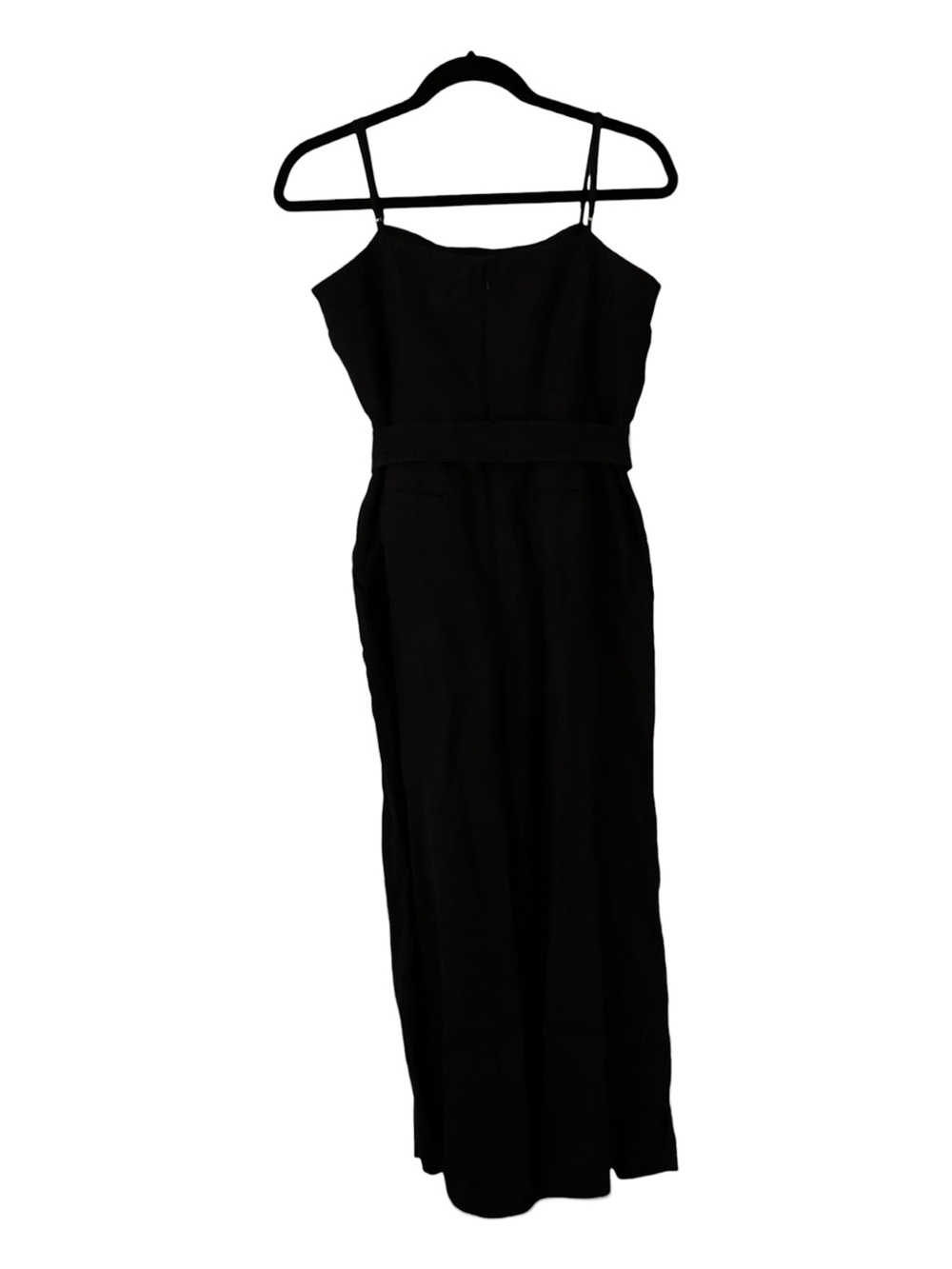 J. Crew Black Linen Square Neck Jumpsuit with Tie Waist and Zipper Back - Picture 2 of 8